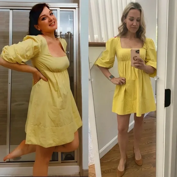 Staud Sophie 3/4 puff sleeve cotton poplin mini dress size M medium - Picture 3 of 16